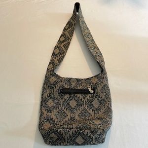 Gray, Silver, and Beige Bohemian Shoulder Bag with Zipper